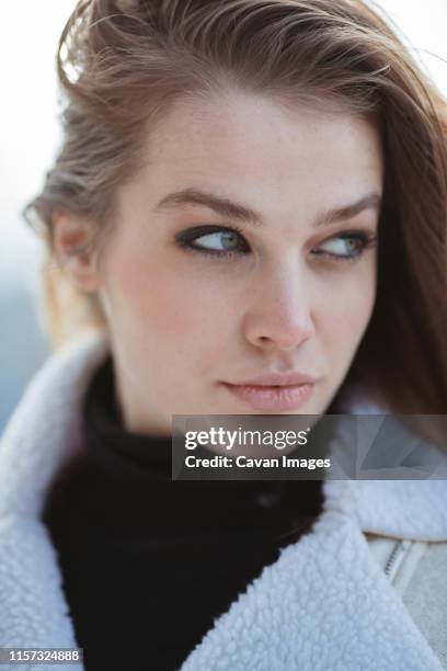 close up portrait of young beautiful woman - winter skin stock pictures, royalty-free photos & images