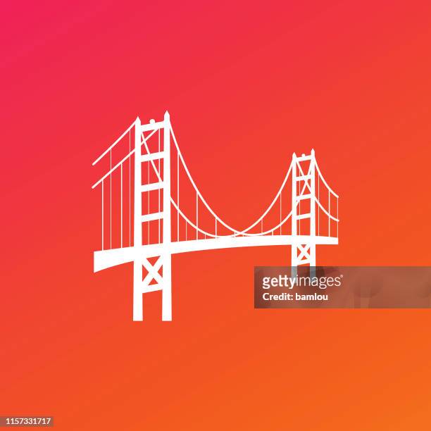 ピンクとオレンジのグラデーションの背景を持つゴールデンゲートブリッジアイコン - san fransisco bridge vector点のイラスト素材／クリップアート素材／マンガ素材／アイコン素材
