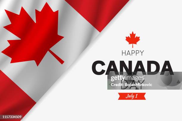 illustrazioni stock, clip art, cartoni animati e icone di tendenza di biglietto canada day con bandiera canadese. illustrazione vettoriale. - bandiera del canada