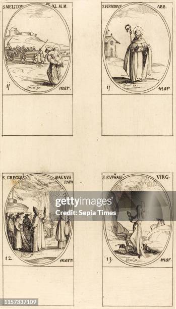 Jacques Callot , St. Meliton; St. Firminus; St. Gregory the Great; St. Euphrasia, etching.