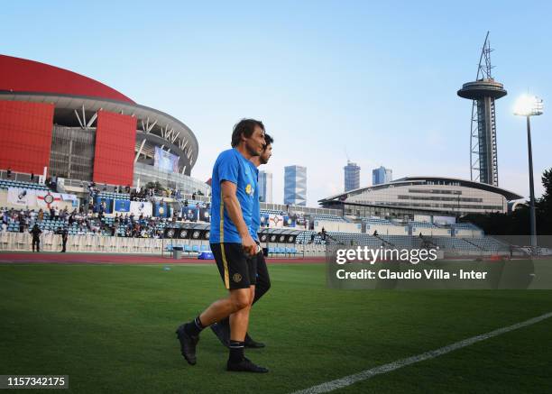 Head coach FC Internazionale Antonio Conte looks on during a FC Internazionale training session on July 23, 2019 in Nanjing.