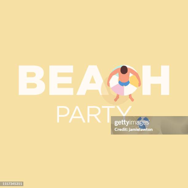 beach party design with inflatable ring and beach ball - pool party stock illustrations