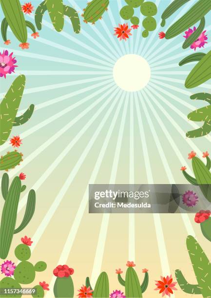 party invitation card with cactus frame - cactus drawing stock illustrations