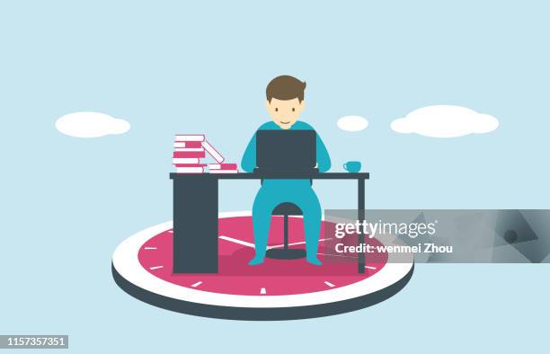 time flies - clock person desk stock illustrations