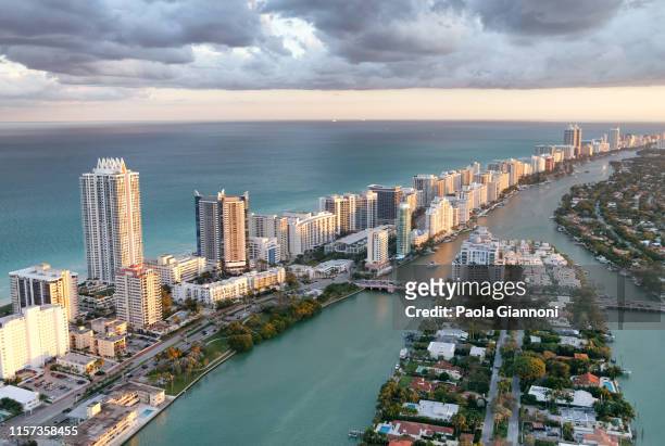 stunning aerial view of south beach. ocean, park and skyscrapers. amazing skyline. miami beach. florida - miami stock pictures, royalty-free photos & images