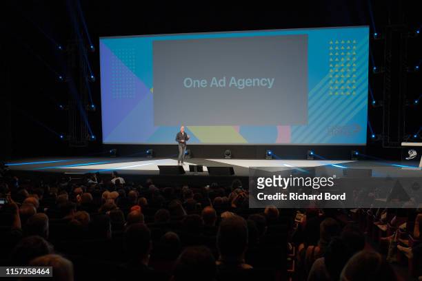 Vice President of Marketing Communication at Apple Tor Myhren speaks on stage during the Apple session at the Cannes Lions 2019 : Day Five on June...