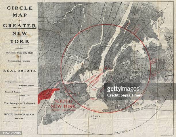Wood Harmon Map of New York City, Staten Island, Bronx, Brooklyn, Queens