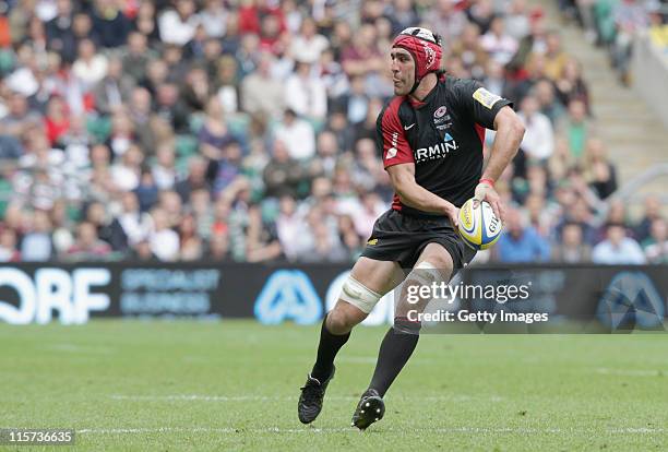 Kelly Brown of Saracens in action during the AVIVA Premiership Final between Leicester Tigers and Saracens at Twickenham Stadium on May 28, 2011 in...