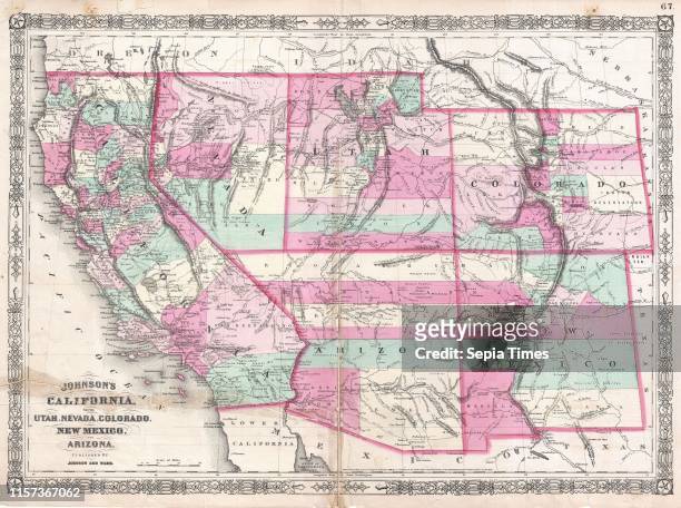 Johnson Map of California, Nevada, Utah, Arizona, New Mexico and Colorado