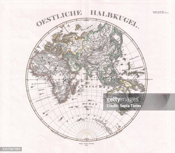 Stieler Map of the Eastern Hemisphere, Europe, Africa, Asia, Australia, Pacific