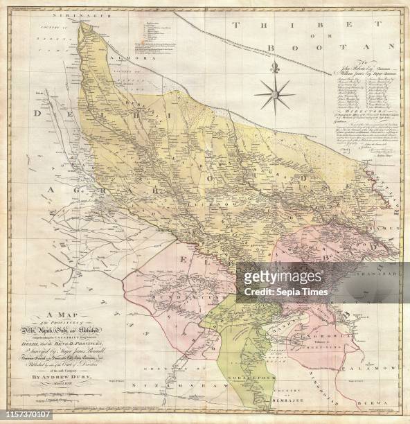 Rennell, Dury Wall Map of Delhi and Agra, India