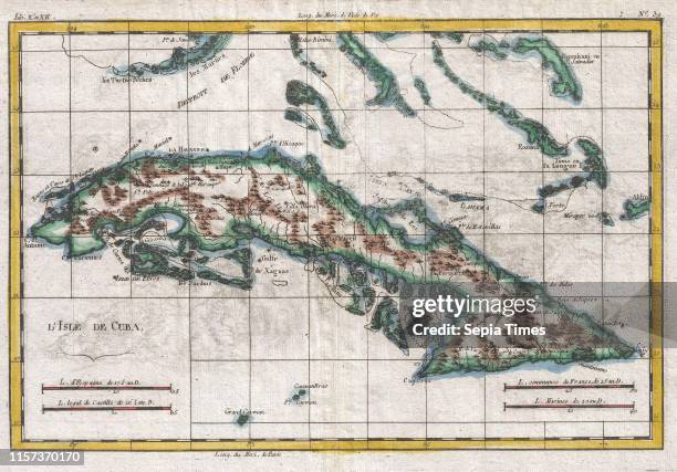 Raynal and Bonne Map of Cuba, West Indies, Rigobert Bonne 1727 Ð 1794, one of the most important cartographers of the late 18th century