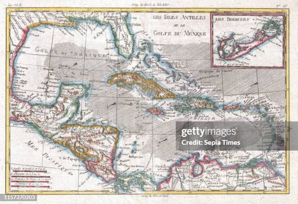 Raynal and Bonne Map of the West Indies, Caribbean, and Gulf of Mexico, Rigobert Bonne 1727 Ð 1794, one of the most important cartographers of the...