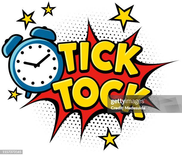 wecker und tick tock text - auf die uhr sehen stock-grafiken, -clipart, -cartoons und -symbole