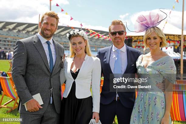 Chris Robshaw, Camilla Kerslake, James Midgley and Jenni Falconer in the Village Enclosure on day 4 of Royal Ascot at Ascot Racecourse on June 21,...