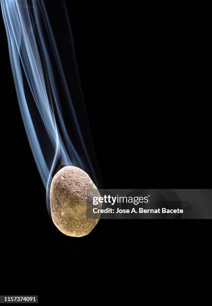 impact of meteorite,  stone or rock falling from the sky with a trail of smoke. - planets colliding stock pictures, royalty-free photos & images