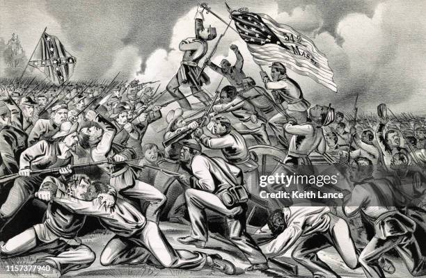 ilustrações de stock, clip art, desenhos animados e ícones de the charge of the 54th massachusetts infantry regiment, 1863 - infantry