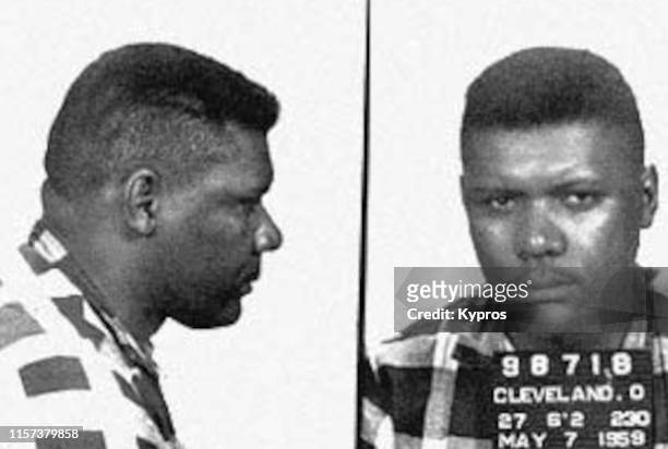 In this handout, American boxing promoter Don King in a mug shot, Cleveland, US, 7th May 1959.