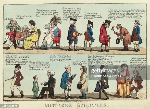 Mistaken abilities. Woodward. G. M. . approximately 1760-1809. Engraving 1800. Several individuals. Each believing they are better suited to a...