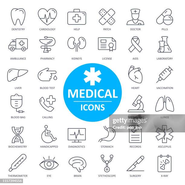 medizinische symbole - dünne linie vektor. gesundheit und medizin - brain logo stock-grafiken, -clipart, -cartoons und -symbole