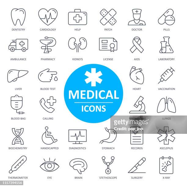 ilustraciones, imágenes clip art, dibujos animados e iconos de stock de iconos médicos - vector de línea delgada. salud y medicina - biochemistry