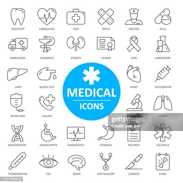 illustrazioni stock, clip art, cartoni animati e icone di tendenza di icone mediche - vettore linea sottile. salute e medicina - biochimica