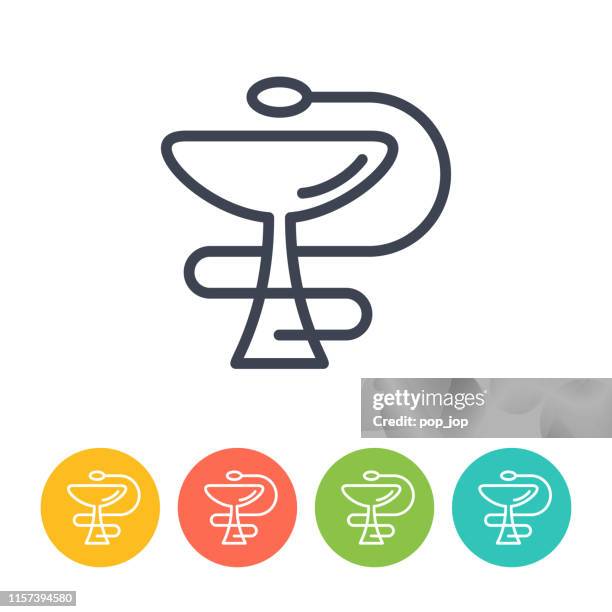 stockillustraties, clipart, cartoons en iconen met apotheek snake en cup icon-dunne lijn vector. gezondheid en geneeskunde - app store logo