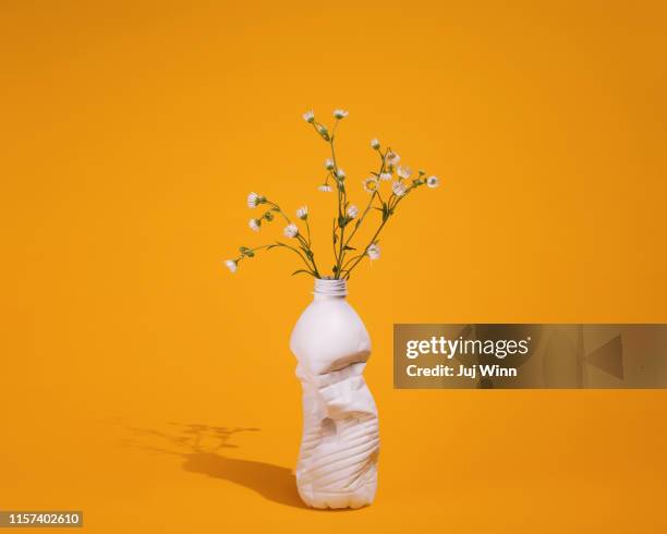 prairie wildflowers in a repurposed vase - plastics stock-fotos und bilder