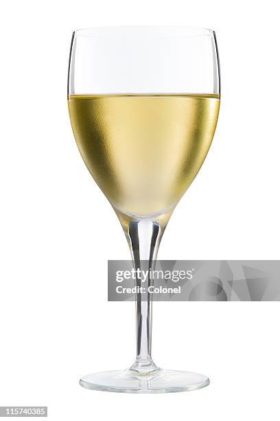 glass of white wine on white background - chardonnay grape stock pictures, royalty-free photos & images