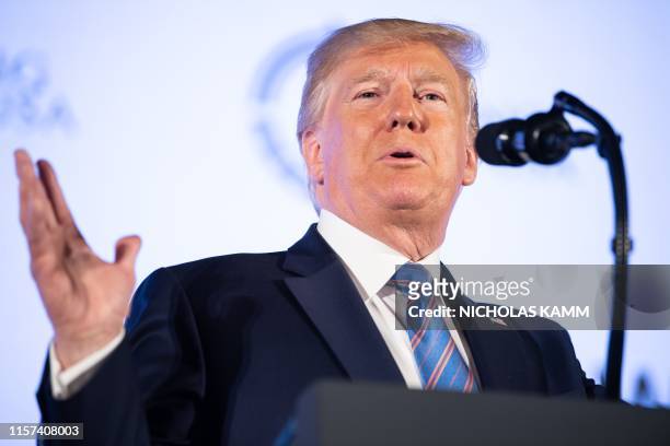President Donald Trump addresses the Turning Point USAs Teen Student Action Summit 2019 in Washington, DC, on July 23, 2019.