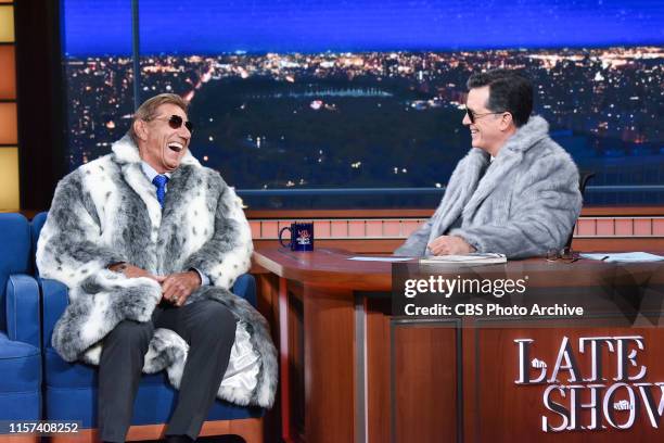 The Late Show with Stephen Colbert and guest Joe Namath during Friday's July 19, 2019 show.