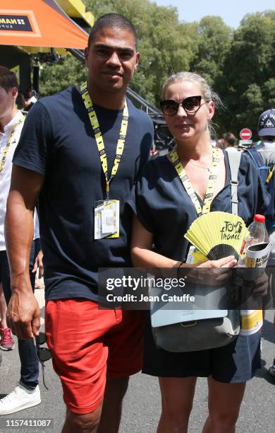 French olympic champion in handball Daniel Narcisse and his wife Emmanuelle Narcisse attend stage 16 of the 106th Tour de France 2019, a stage from...