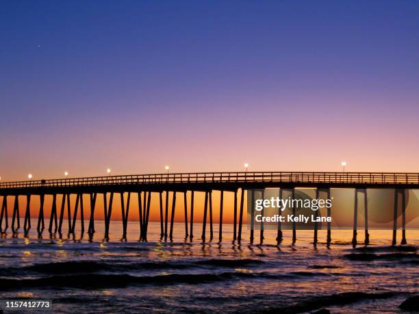 sunset at goleta pier in santa barbara county - goleta stock pictures, royalty-free photos & images