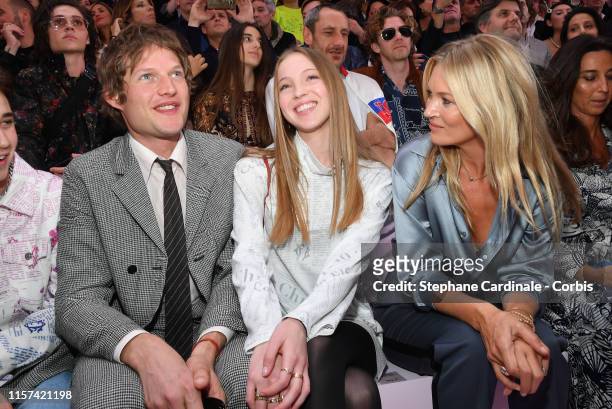 Count Nikolai von Bismarck and Kate Moss with her daughter Lila Grace Moss Hack attend the Dior Homme Menswear Spring Summer 2020 show as part of...
