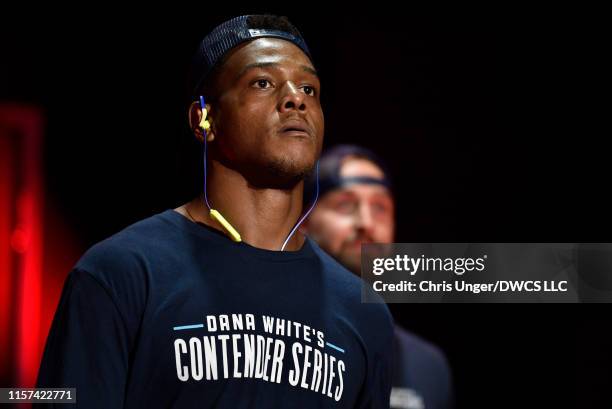 Jamahal Hill prepares to fight Alexander Poppeck in their light heavyweight bout during Dana White's Contender Series at the UFC Apex on July 23,...