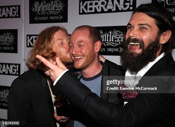 Biffy Clyro with their Classic Songwriter award during The Relentless Energy Drink Kerrang! Awards at The Brewery on June 9, 2011 in London, England.