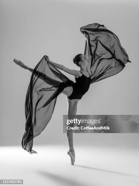 ung vacker dansare dansar på grå bakgrund - ballet dancers russia bildbanksfoton och bilder