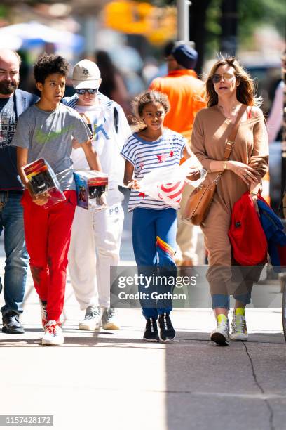 Henry Samuel, Lou Samuel and Heidi Klum are seen in Tribeca on June 21, 2019 in New York City.