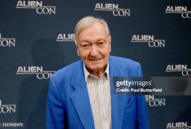 Erich von Däniken attends AlienCon Los Angeles 2019 presented by A+E Networks and Mischief Management at Los Angeles Convention Center on June 21,...