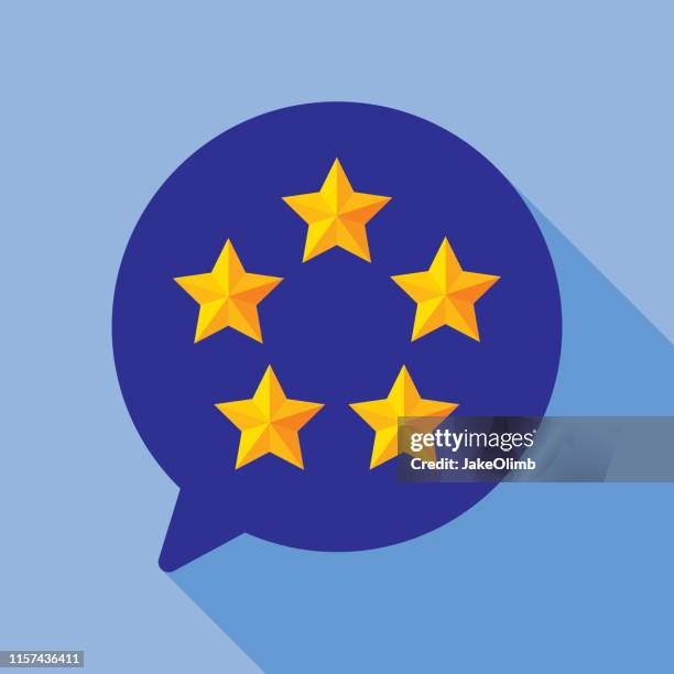 ilustraciones, imágenes clip art, dibujos animados e iconos de stock de five star speech bubble round icon flat - first class