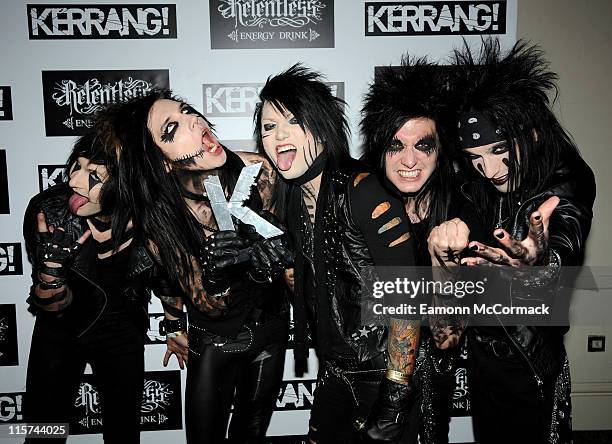 Black Veil Brides with their Best International Newcomer award during The Relentless Energy Drink Kerrang! Awards at The Brewery on June 9, 2011 in...