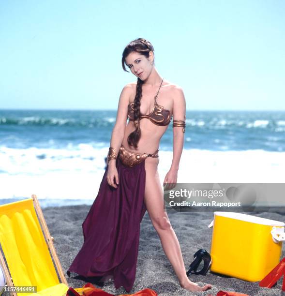 Actress Carrie Fisher poses on the beach for Star Wars in October 1983 At Stinson Beach, California.