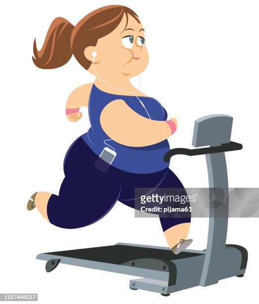 fat woman running on treadmill - skinny girl stock illustrations