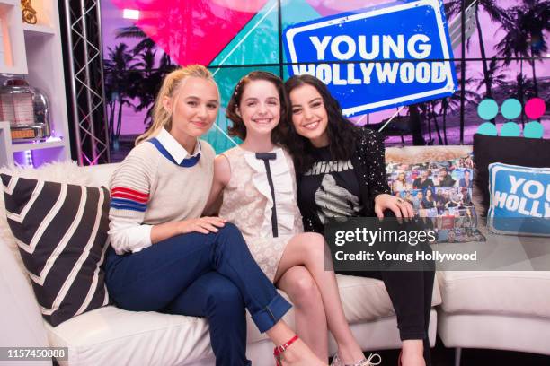 Madison Iseman, Mckenna Grace and Katie Sarife from "Annabelle Returns" visits the Young Hollywood Studio on June 21, 2019 in Los Angeles, California.