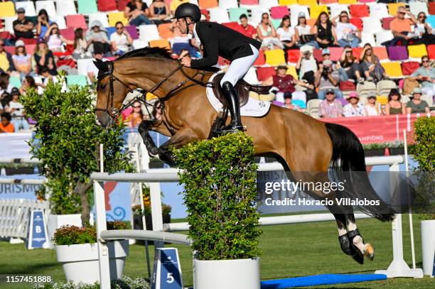 Scott Brash of Great Britain and horse Hello Jefferson during the "CSI 5* Against-the-clock 1.45m" jumping competition on the second day of Longines...