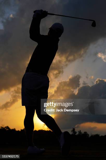 Texas player warms up on the practice tee before the Division I Men's Golf Match Play Championship held at the Blessings Golf Club on May 29, 2019 in...