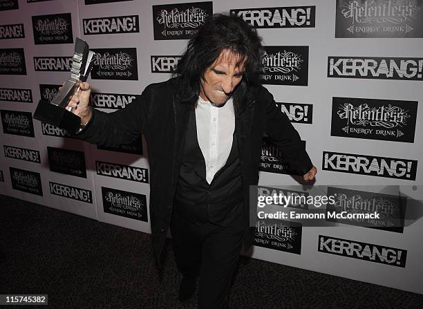 Alice Cooper with his Icon award during The Relentless Energy Drink Kerrang! Awards at The Brewery on June 9, 2011 in London, England.