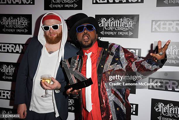 Benji Webb and Skindred with their Devotion award during The Relentless Energy Drink Kerrang! Awards at The Brewery on June 9, 2011 in London,...