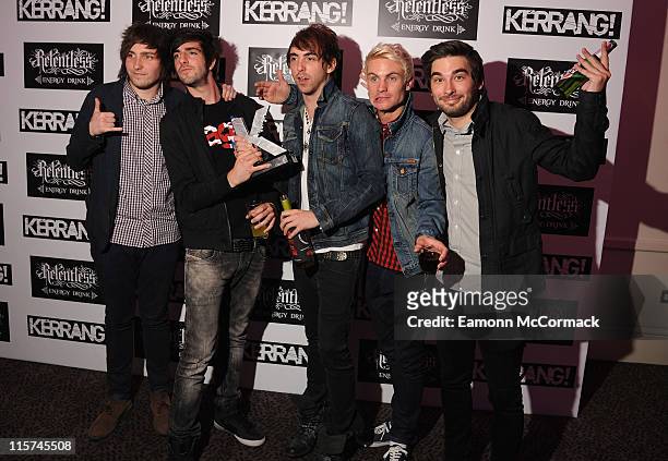 You Me At Six with their Best British Band award during The Relentless Energy Drink Kerrang! Awards at The Brewery on June 9, 2011 in London, England.