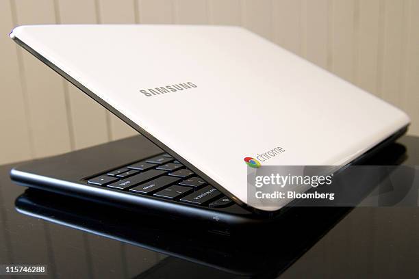 Google Inc. Chrome and Samsung Electronics Co.'s logos are seen on a Chromebook in San Francisco, California, U.S., on Thursday, June 9, 2011. Google...